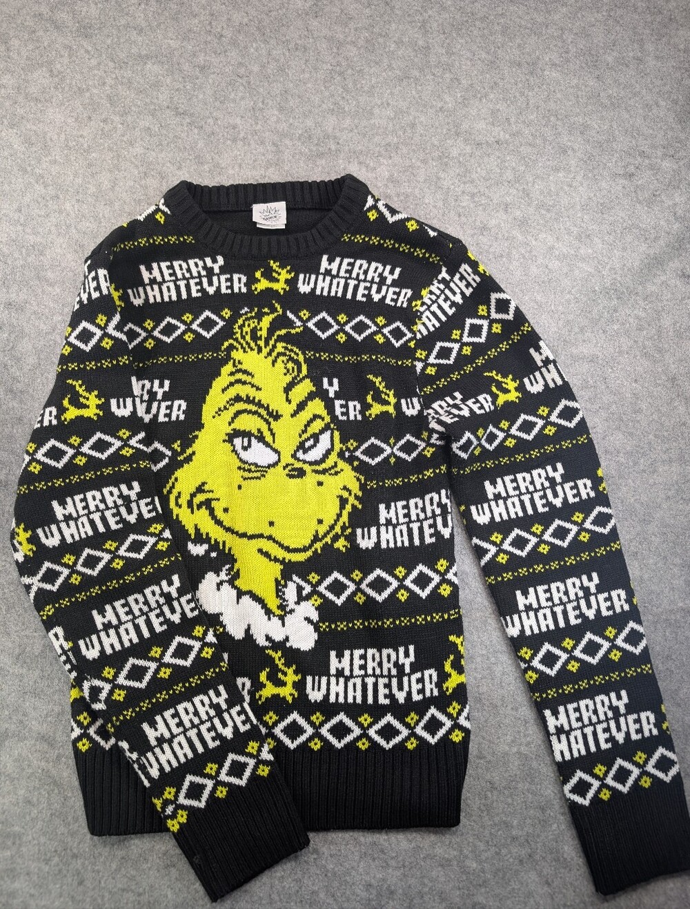 Dr. Seuss The Grinch Ugly Christmas Sweater "Merry Whatever" Knit - Small